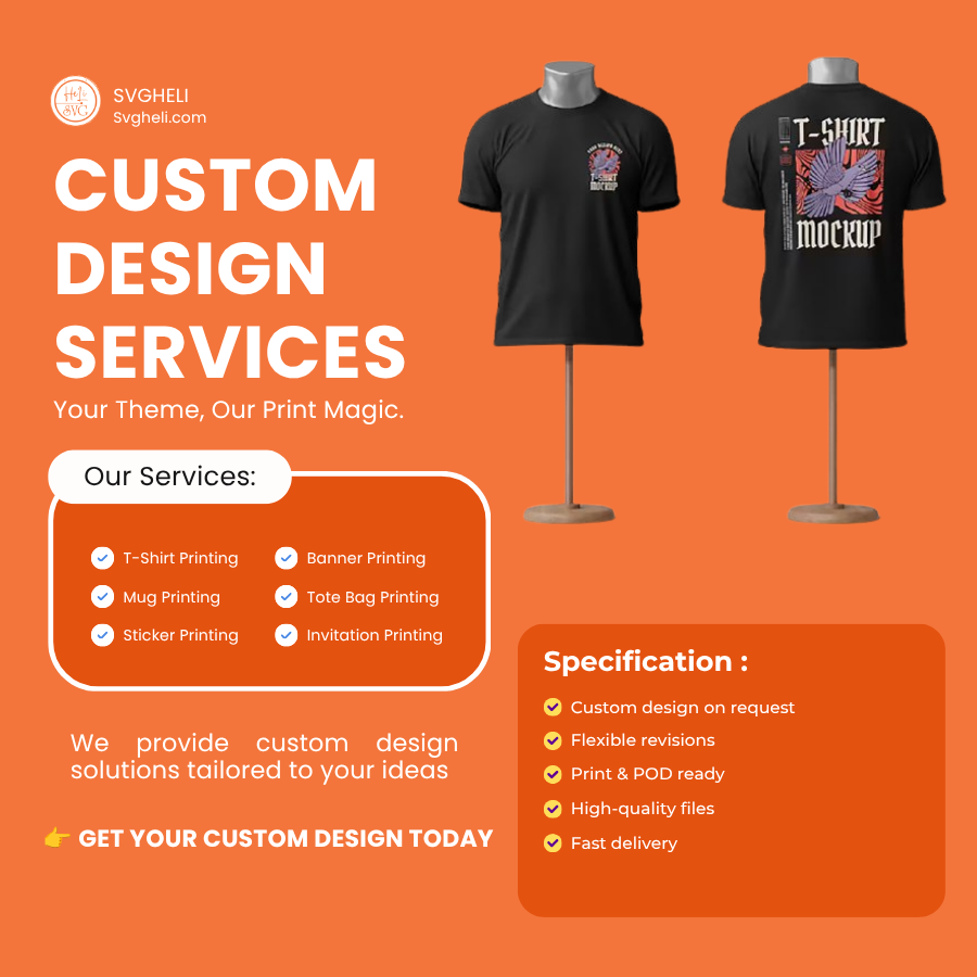 Customizable Design Files showcased on t-shirts highlighting design service offerings and benefits.