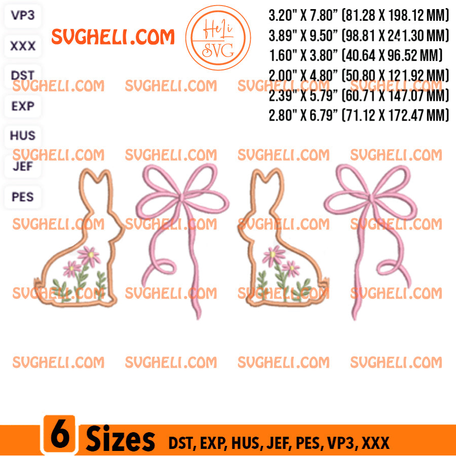Cute Bunny Embroidery Design Bunny Pair and Bow Set