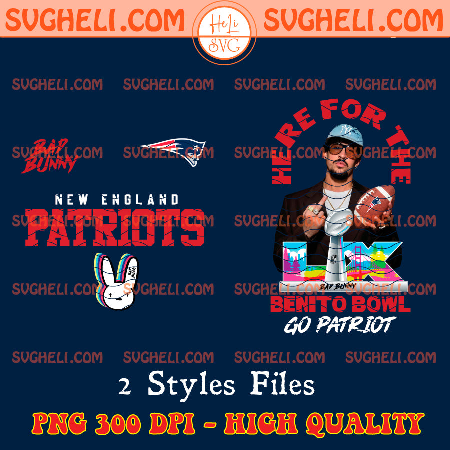 New England Patriots Bad Bunny SuperBowl LX Png featuring high-quality PNG design, 300 DPI, and stylish graphics.