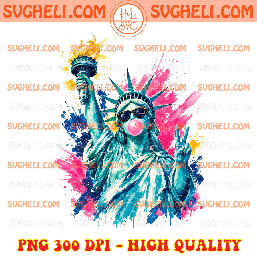 Preppy Brushstroke Statue of Liberty Blowing Bubble Png