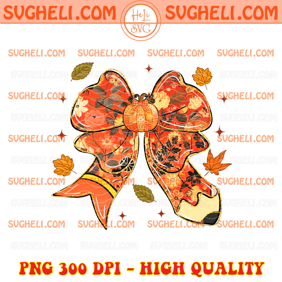 Preppy Floral Fall Teacher Png Floral Fall Teacher Bow Png