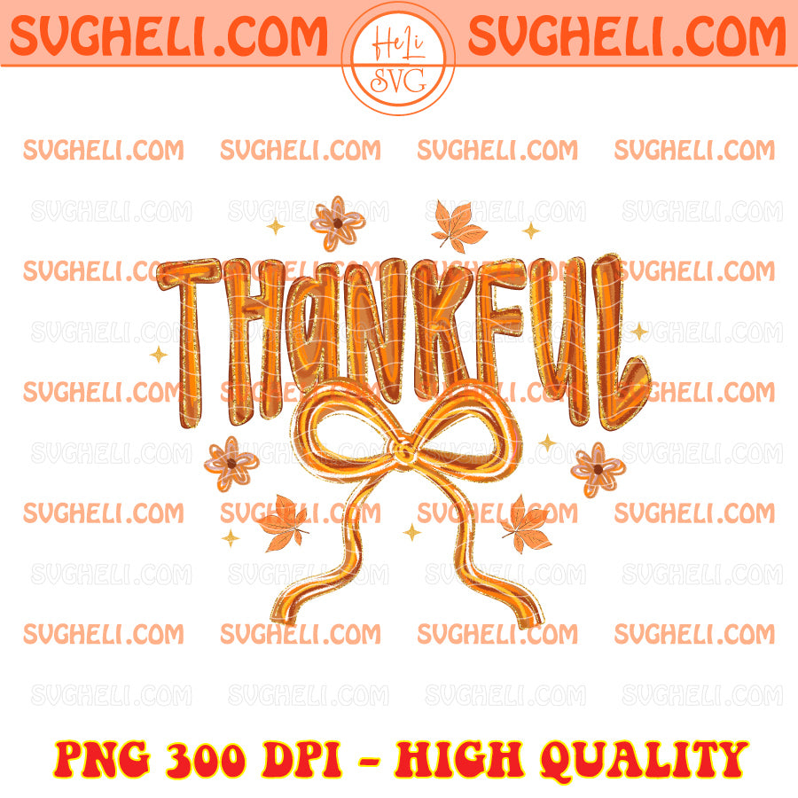 Preppy Thankful Png Brushstroke Fall Png Autumn Bow Png