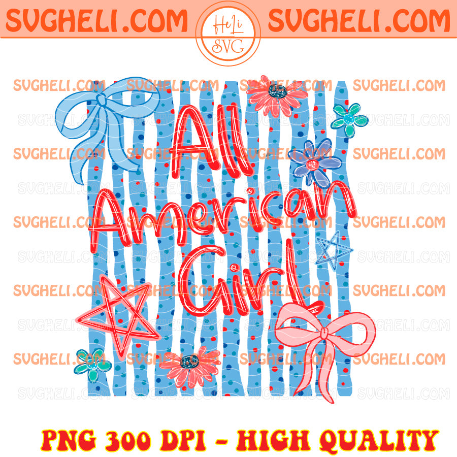 Retro Striped Floral All American Girl Png 4th Of July Png