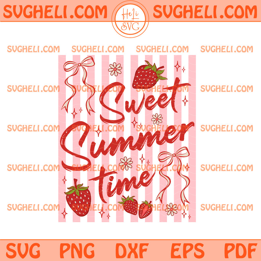 Striped Sweet Summer Time Svg Strawberry Coquette Svg