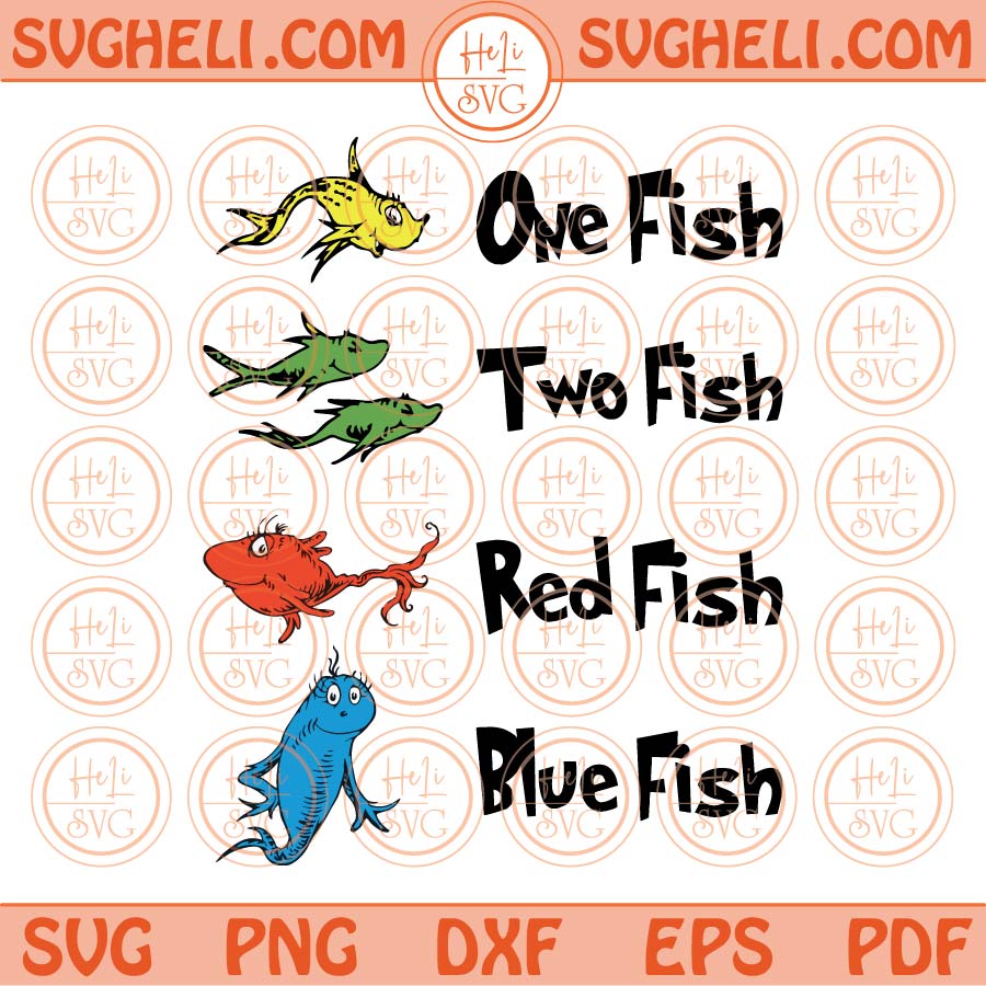 One Fish Two Fish Red Fish Blue Fish Svg Dr Seuss Svg Png Dxf Png Eps Files