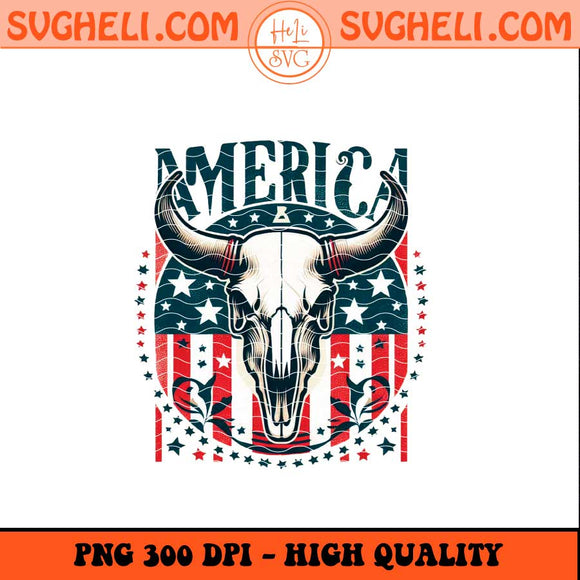 America Cow Skull Png Western Bull Skull USA Flag Png Sublimation Files