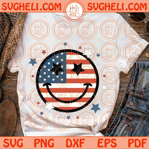 America Smiley Svg USA Flag Smile Face Svg Happy Face 4th of July Svg Png Dxf Eps Files