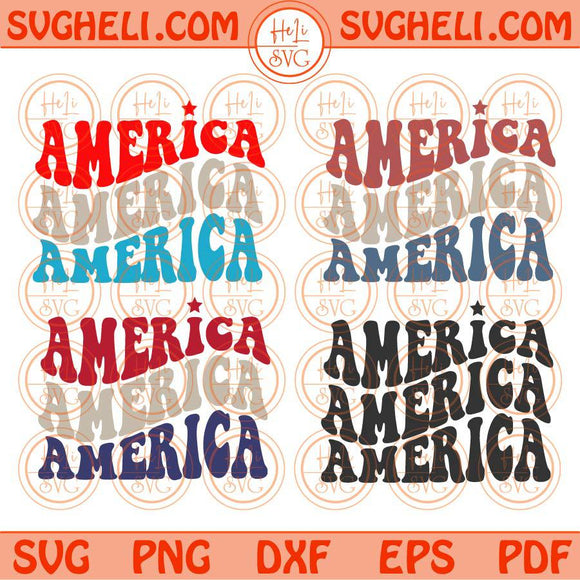 America Svg Wavy Stacked Retro 4th of July Svg Patriotic Svg Freedom Svg Png Dxf Eps Files