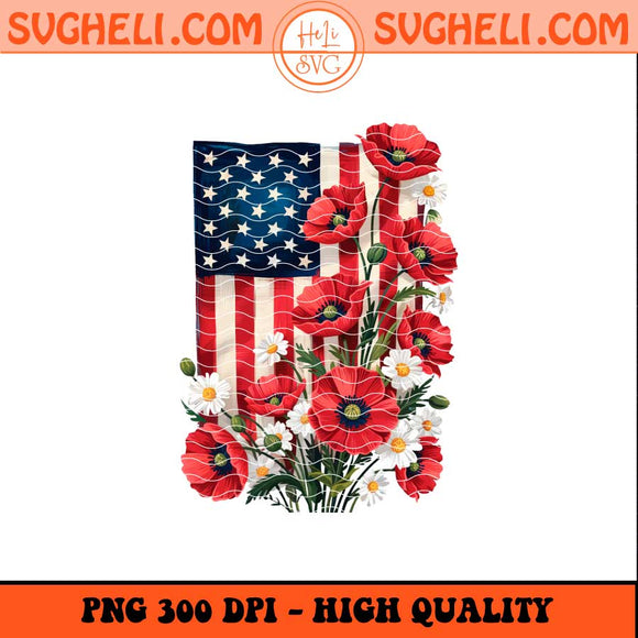 American Flag Floral Png Patriotic Wildflower USA Png Sublimation Files