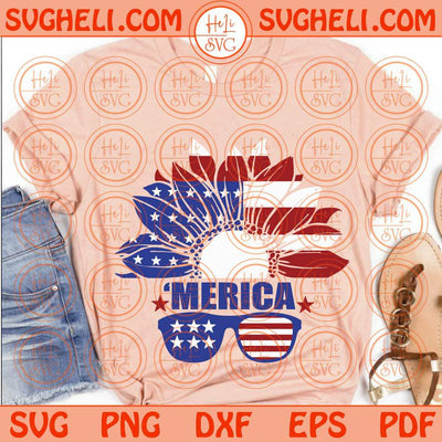 American Flag Sunflower Svg Sunglasses 'Merica Svg 4th of July Svg Png Dxf Eps Files