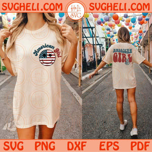 American Girl Svg Patriotic Girl Svg Smiley Retro 4th of July Svg Png Dxf Eps Files