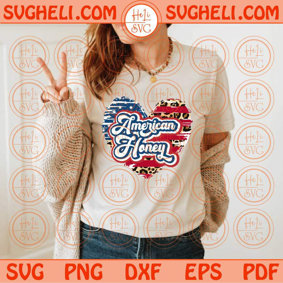 American Honey Svg Png Leopard USA Flag Heart Retro 4th of July Svg Png Dxf Eps Files