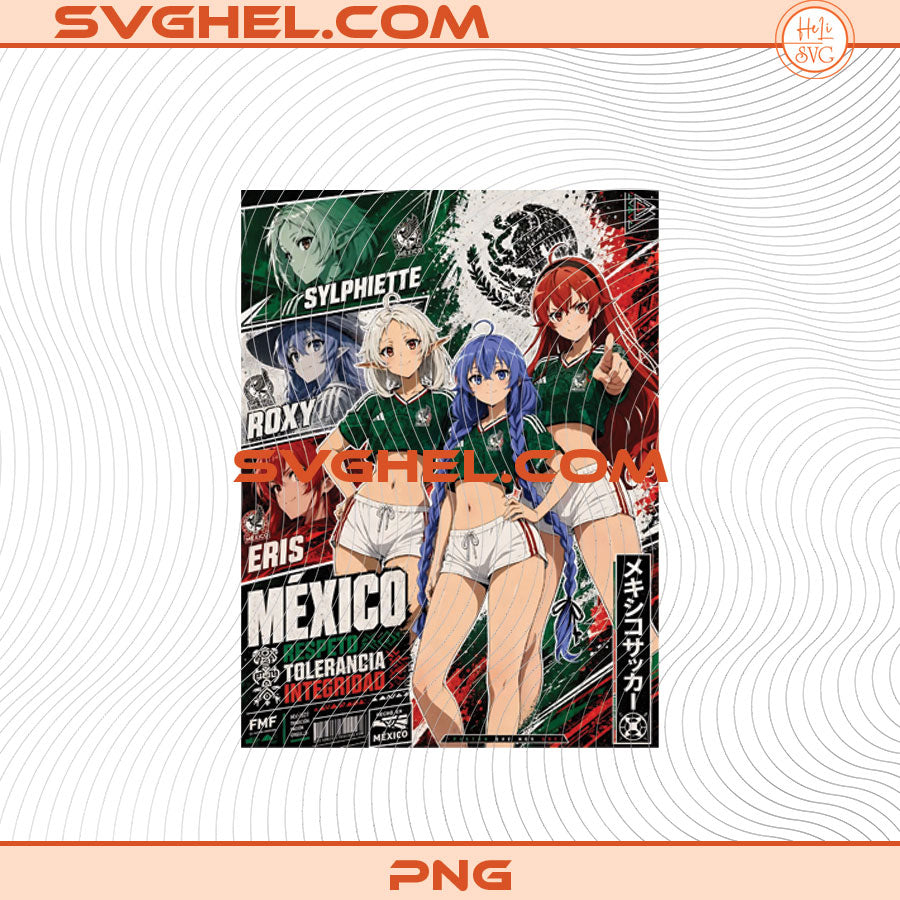 Anime Girl Mexico World Cup 2026 Png Bundle featuring characters in sports attire and vibrant colors.