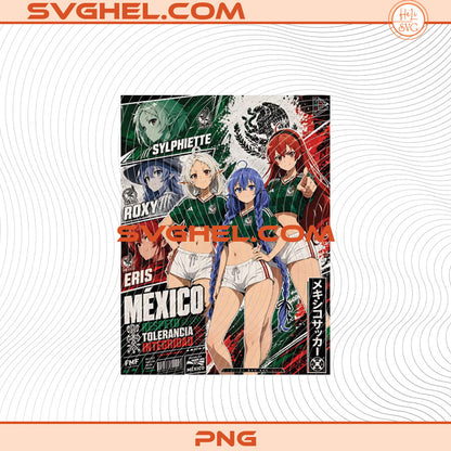 Anime Girl Mexico World Cup 2026 Png Bundle featuring characters in sports attire and vibrant colors.