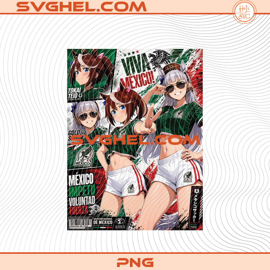 Anime Girl Mexico World Cup 2026 Png Bundle featuring soccer-themed art design.