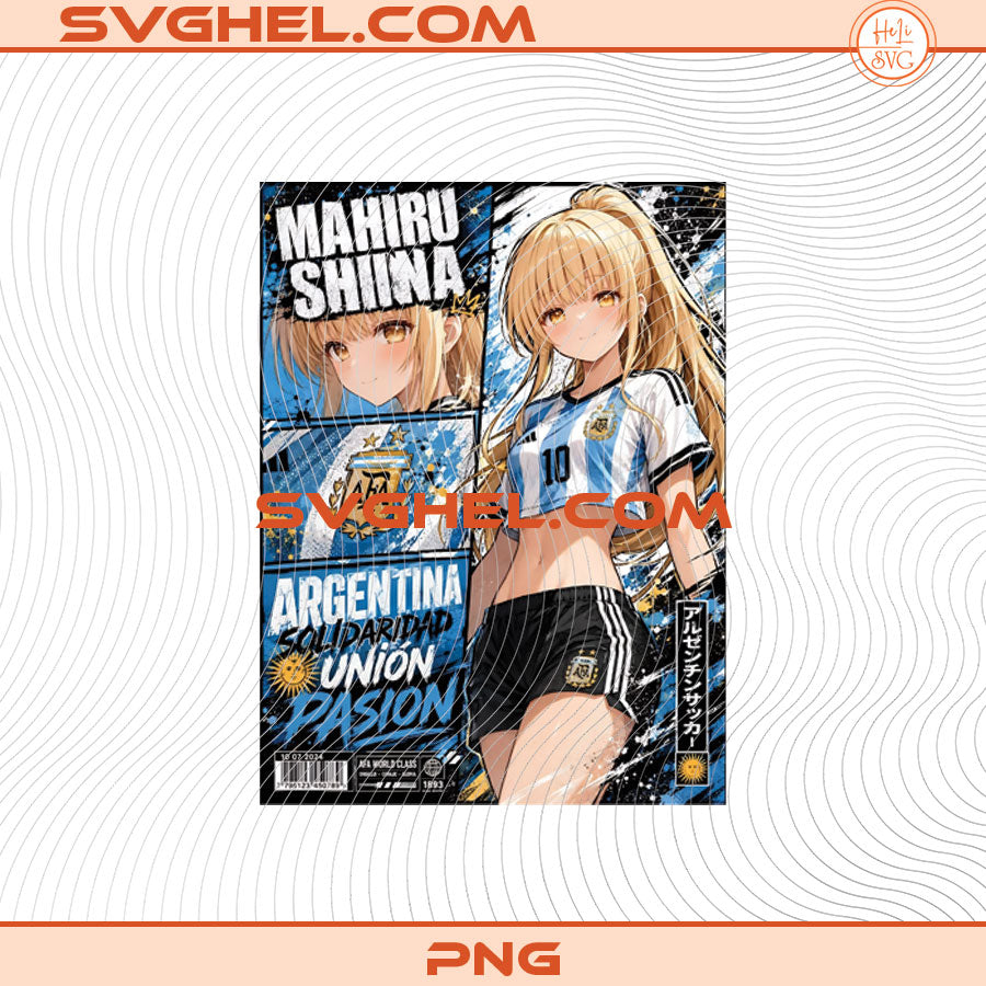 Anime Girl Mexico World Cup 2026 Png Bundle and Anime Girl wearing Argentina jersey PNG for soccer artwork, featuring Mahiru Shina for World Cup theme.