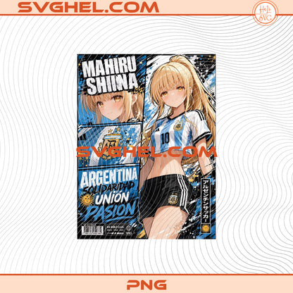 Anime Girl Mexico World Cup 2026 Png Bundle and Anime Girl wearing Argentina jersey PNG for soccer artwork, featuring Mahiru Shina for World Cup theme.