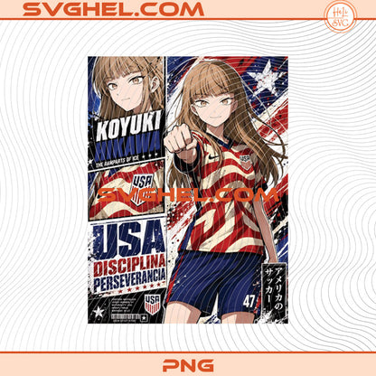 Anime Girl Mexico World Cup 2026 Png Bundle and Anime Girl USA Soccer Artwork featuring Koyuki in patriotic jersey design.
