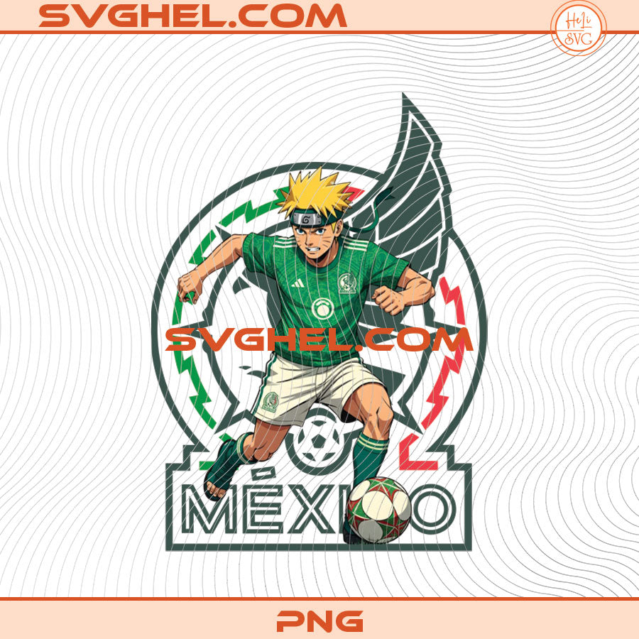 Anime Mexico World Cup 2026 Png Bundle featuring a soccer player in a green jersey with a football.