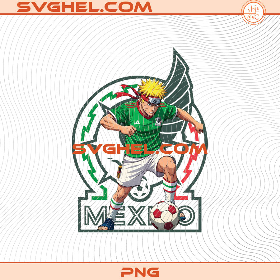 Anime Mexico World Cup 2026 Png Bundle with soccer character in Mexico jersey and football.