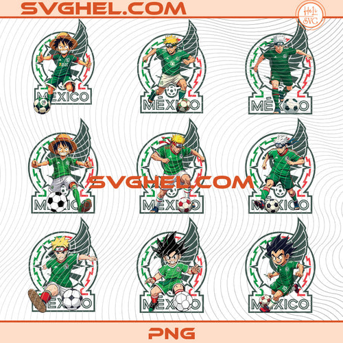 Anime Mexico World Cup 2026 Png Bundle featuring soccer-themed designs in vibrant colors.