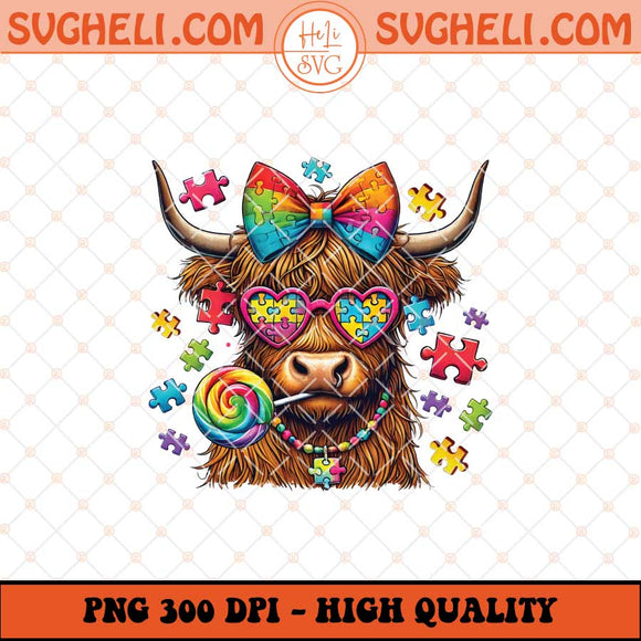 Autism Highland Cow Png Autism Awareness Coquette Png Sublimation Files