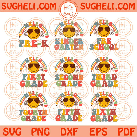 Back To School Svg Bundle Hello Grade Smiley 1st Day Of School Svg Png Sublimation Dxf Eps Files