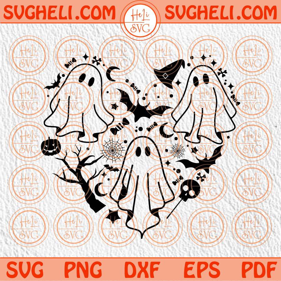 Bat Ghost Svg Heart Spooky Season Svg Kids Love Halloween Svg Png Sublimation Dxf Eps Files
