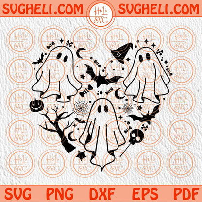 Bat Ghost Svg Heart Spooky Season Svg Kids Love Halloween Svg Png Sublimation Dxf Eps Files