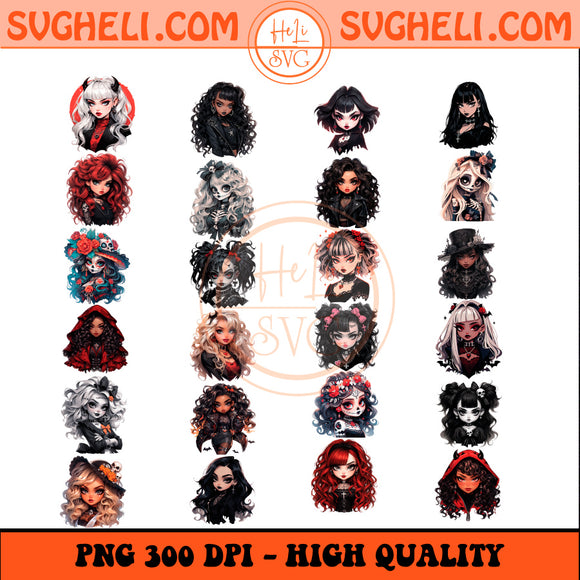 Beautiful Gothic Girls Clipart Png Bundle Halloween Girl Png