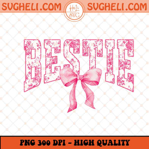 Bestie Floral Toile Pink Water Color Coquette Bow Png Sublimation Files