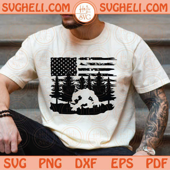Bigfoot With Us Flag In Mountains Svg Sasquatch Svg Yeti Svg Png Sublimation Dxf Eps Files