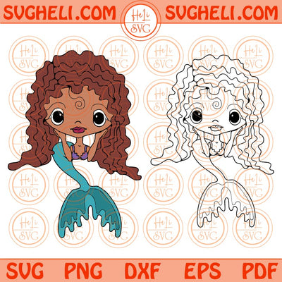 Black Little Mermaid Svg Chibi Cute African Afro Black Ariel Svg Png Dxf Eps Files