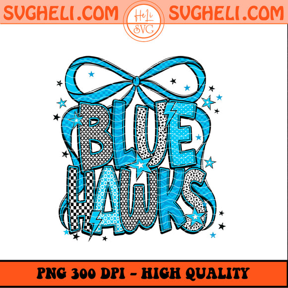 Blue Hawk Coquette Bow Png Blue Hawk With Bow Png Sublimation Design