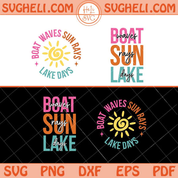 Boat Waves Sun Rays Lake Days Svg Retro Summer Svg Png Dxf Eps Files