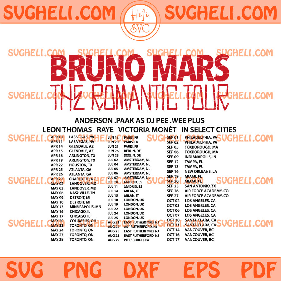 Bruno Mars Tour 2026 Svg, Bruno Mars The Romantic Tour Svg