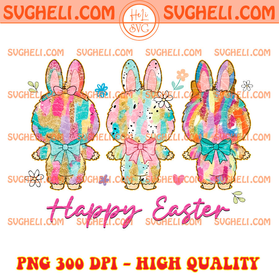 Brushstroke Happy Easter Labubu Png Coquette Bow Labubu Png