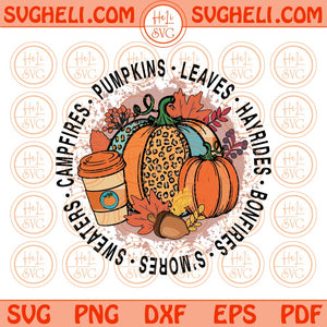 Campfire Pumpkin Leaves Hayrides Bonfires Sweaters Svg Fall Svg Png Dxf Eps Files