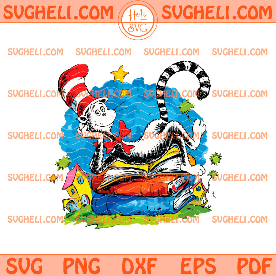 Cat Hat Reading Dr Seuss Svg Suess Inspired Book Lover Svg