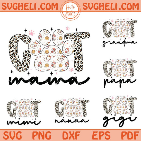 Cat Mama Svg Leopard Cat Lover Svg Bundle Mothers Day Svg Png Dxf Eps Files