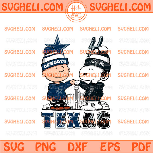 Charlie Brown Dallas Cowboy And Snoopy San Antonio Spurs Svg