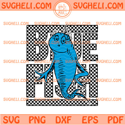 Checkered Dr Suess Blue Fish Svg Dr Suess Day Svg