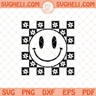 Checkered Flower Pattern Happy Face Svg Trendy Boho Svg Png Dxf Eps Files