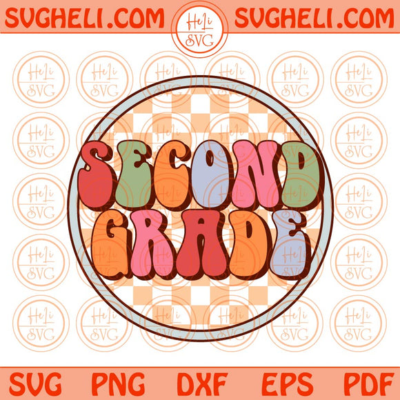 Checkered Groovy Second Grade Svg Retro Back To School Svg Png Dxf Eps Files