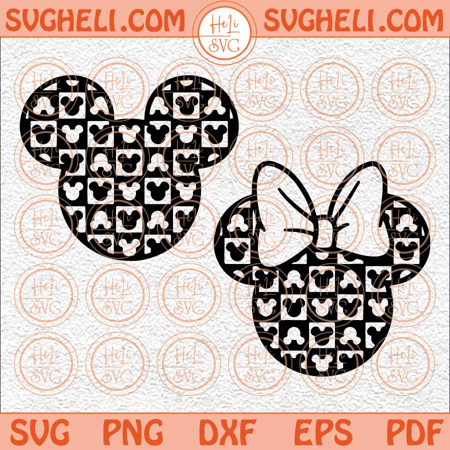 Checkered Retro Mouse Svg Mickey Minnie Ears Svg Checkerboard Svg, image size:900x900