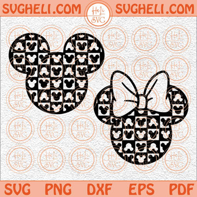 Checkered Retro Mouse Svg Mickey Minnie Ears Svg Checkerboard Svg Png Dxf Eps