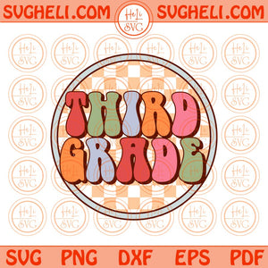 Checkered Retro Third Grade Svg Groovy Back To School Svg Png Dxf Eps Files