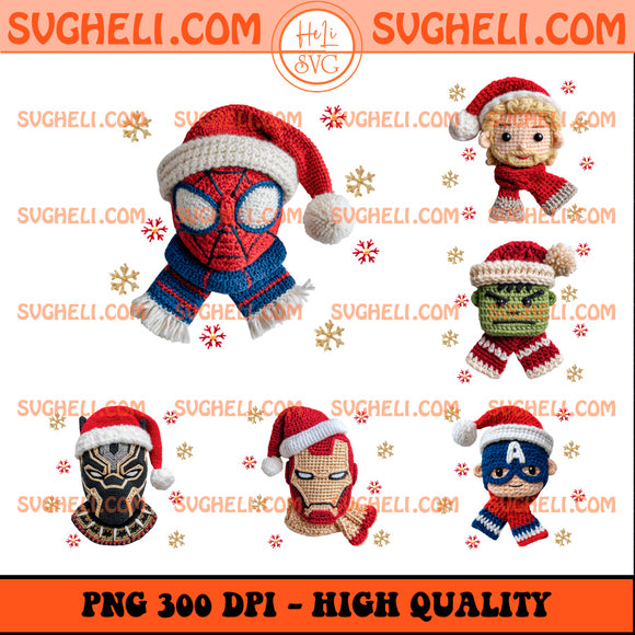 Christmas Crochet Superheroes PNG Bundle