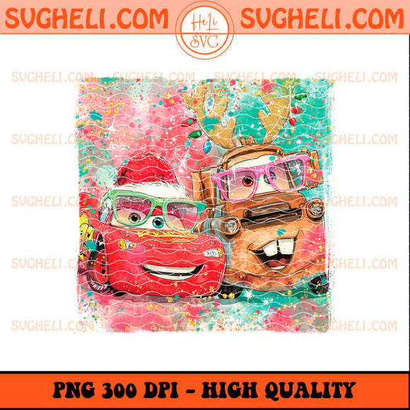 Christmas Glitter Handwritten Lightning McQueen & Mater Png