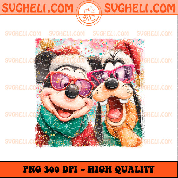 Christmas Glitter Handwritten Mickey And Goofy Png